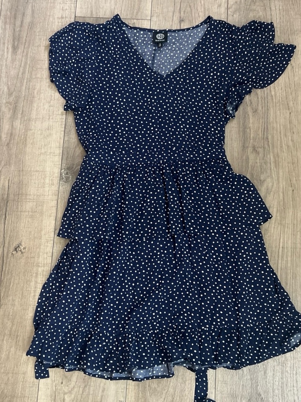 bobeau Navy Polka Dot Tiered V-Neck Dress